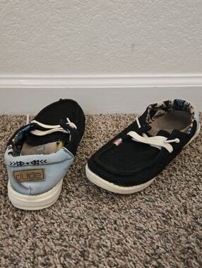 Hey Dude Kids Black Sneakers with Light Blue Heel Accent